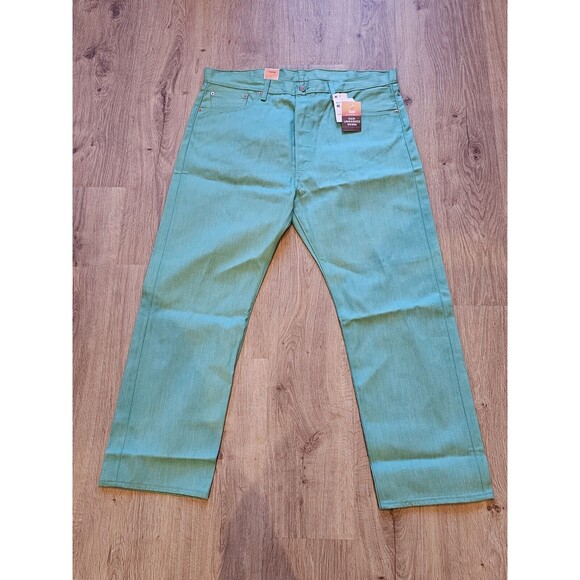 New Levis 501 Jeans Green 40 x 30 Button Fly Raw Unwashed Vibrant NWT Denim